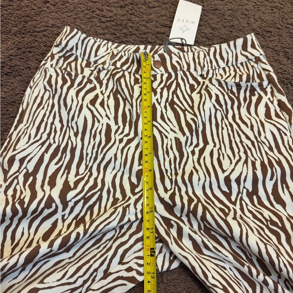 Wayf Brown White Zebra Print High Rise Pants Jeans Straight Leg XS 27 x 30 NEW - Picture 5 of 9